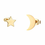 Star and Moon Mismatch Gold Earrings