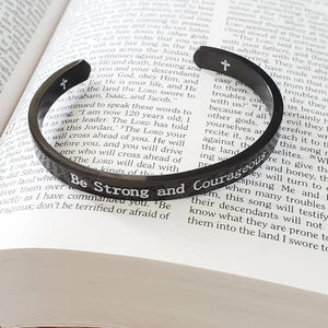 Be Strong and Courageous Bible Verse Black Metal Cuff