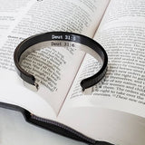 Be Strong and Courageous Bible Verse Black Metal Cuff