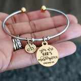 You are God's Masterpiece Bible Verse Gold Charm Silver Bangle