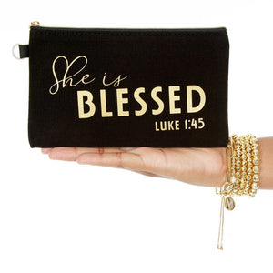 She is Blessed Religious Quote Makeup Jewelry Bag